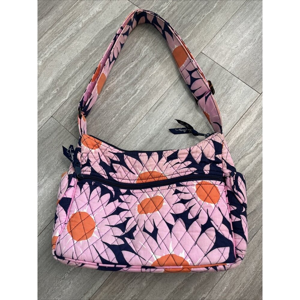 Vera Bradley Floral Shoulder Bag Adj. Strap Navy Blue Orange Pink